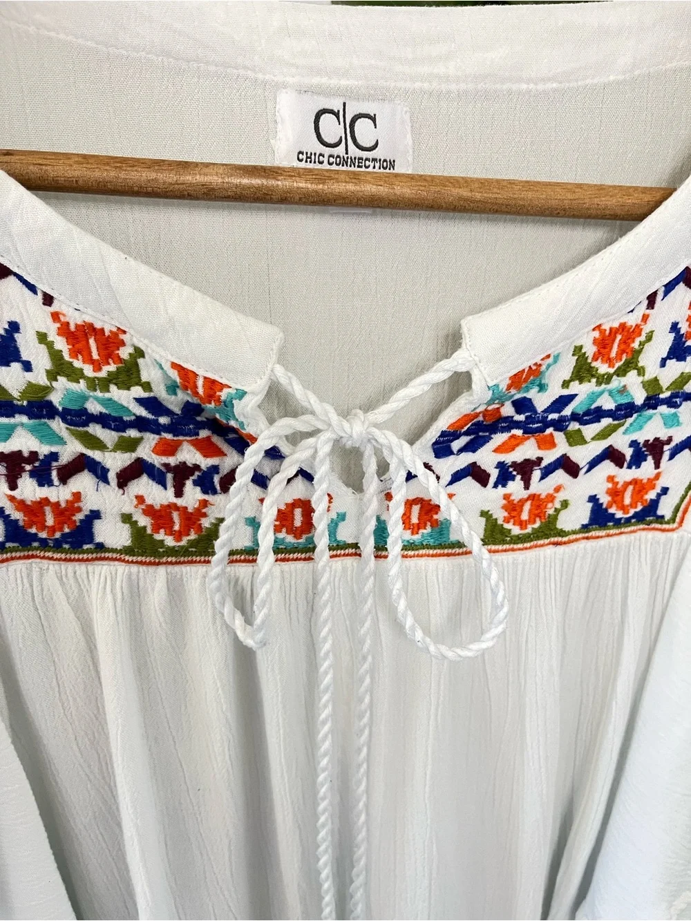 White Boho Embroidered Ruffle Blouse - Picture 3 of 6